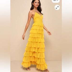 Lulus Yellow Tiered Ruffle Maxi Dress